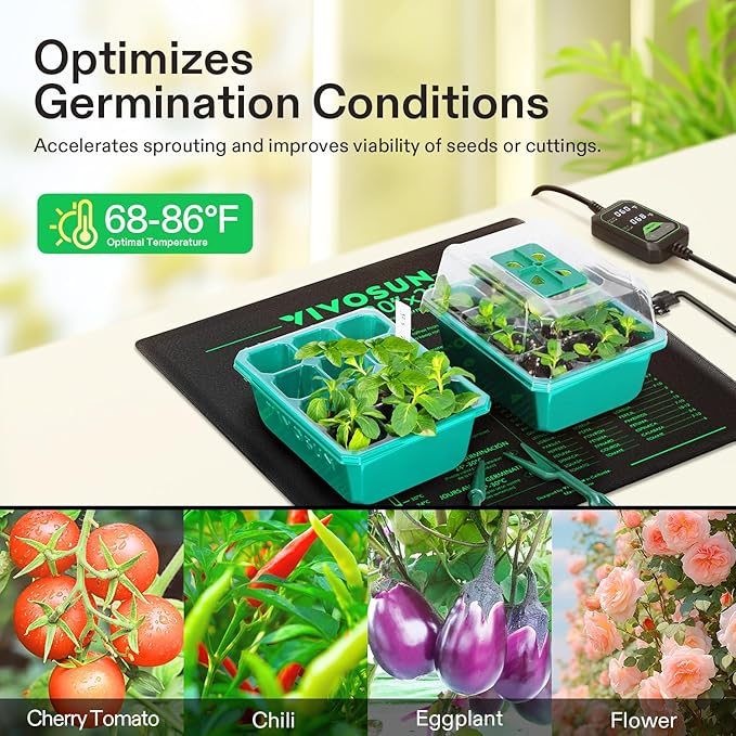 VIVOSUN 20x20.75 Seedling Heat Mat with Built-in Temperature Controller UL &amp MET-Certified Waterproof Plant Heating Pad for Germination Hydroponics Brewing Breeding and Greenhouses (Pack of