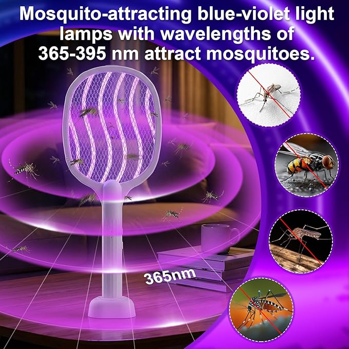 Qualirey 4 Pcs Electric Fly Swatter Bug Zapper Racket 2 in 1 USB Rechargeable Mosquito Racket 3000v High Powered Mosquito Killer for Indoor Outdoor Home Bedroom Kitchen Patio Office Insect(Waves)