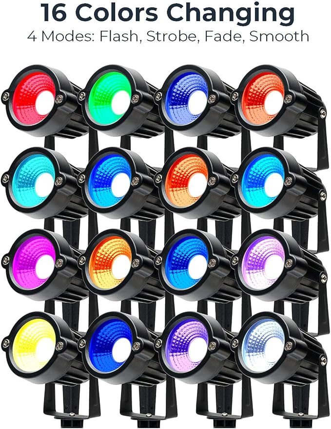 SHOYO Spotlights Colored with Timer Outdoor Yard Spot Lights 120V RGB Waterproof Memory Dimmable Uplights with Spiked Stand for Flags Lawn Porch Backyard 2 Lights