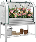 Outsunny Galvanised Raised Garden Bed with Greenhouse Cover Metal Elevated Garden Bed with Legs Bed Liner and Bottom Shelf Outdoor Raised Planter Box for Vegetables Herbs Flowers Silver