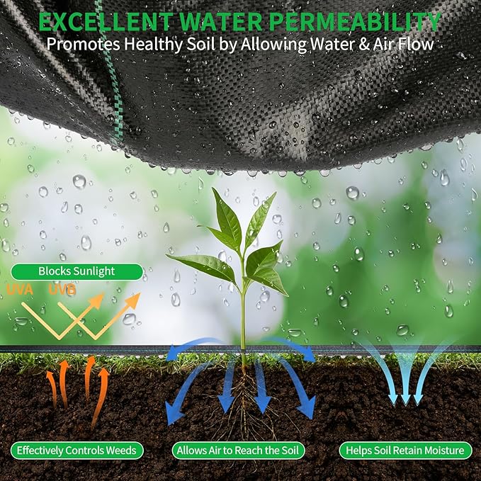 HOOPLE 4FT x 100FT Heavy Duty Weed Barrier Fabric 3.2oz Woven Geotextile Landscape Fabric High Permeability Weed Blocker Ground Cover for Garden Driveway Gravel Underlayment &amp Landscaping
