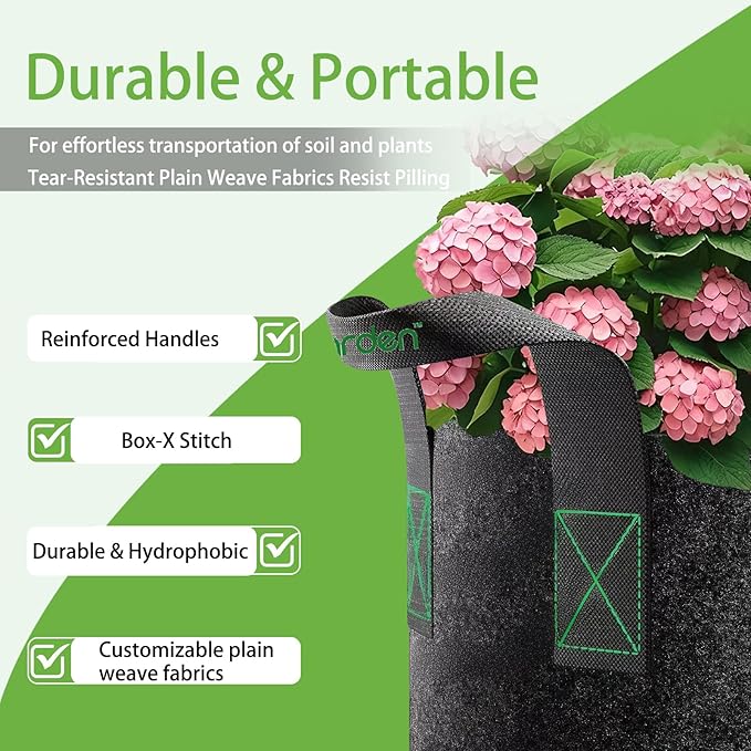 iGarden Grow Bags Tall15 Gallon Grow Pots 5 Pack with Handles Heavy Duty 320G Thickened Nonwoven Fabric Plant Bag for Vegetables Black