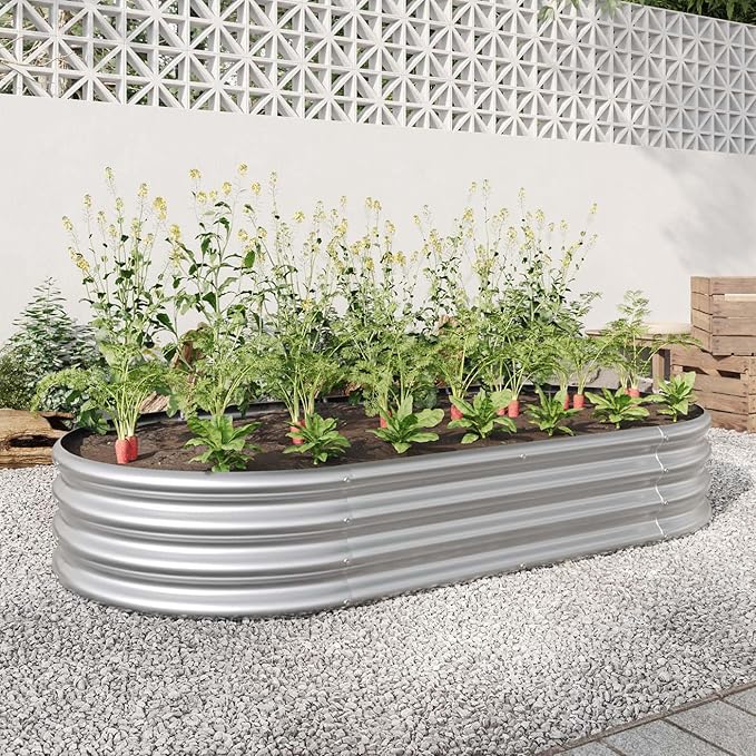 4x2x1ft Heavy Duty Metal Raised Garde Bed Kit Oval Large Metal Planter Boxes for Vegetables/Herbs/Flowers Galvanized Planter Raised Garden Beds for Outdoor with Reinforced Edges (2Pcs 4x2x1ft)