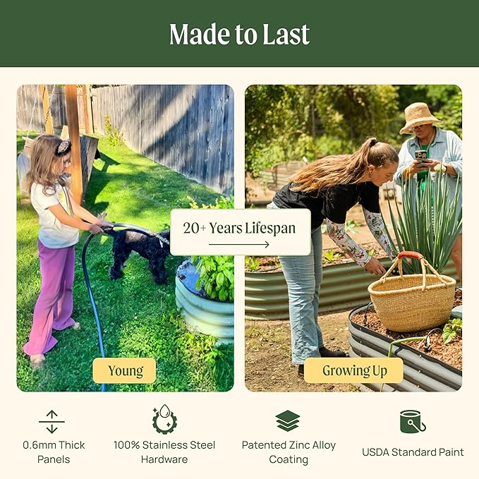 32 Extra Tall Raised Garden Bed Kits 2 x 8 x 2.7ft Raised Planter Box Outdoor 3.5 x 6.5 x 2.7ft Deep Root 9 in 1 Modular Metal Raised Beds for Gardening Vegetables Flowers Fruits - Sunlit Oak