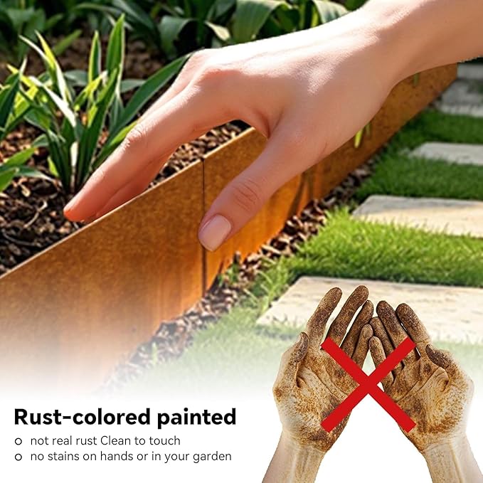 Worth Galvanized Steel Landscape Edging Roll Flexible Metal Garden Border Fence with 8 Stakes for Lawn Flower Bed Yard 10 Inch x 25 Foot Rust