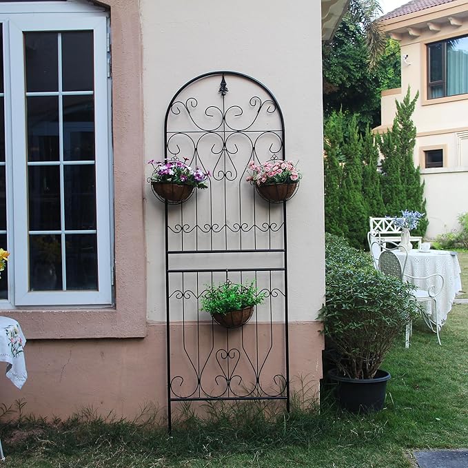 Metal Trellis 82.7 H x 26.7 W Tall Powder-Coated Black Garden Trellis Wrought Iron Heavy Scroll Metal Decoration Lawn Patio for Rose Clematis Ivy Weather Resistant Garden Addition 1 Pack