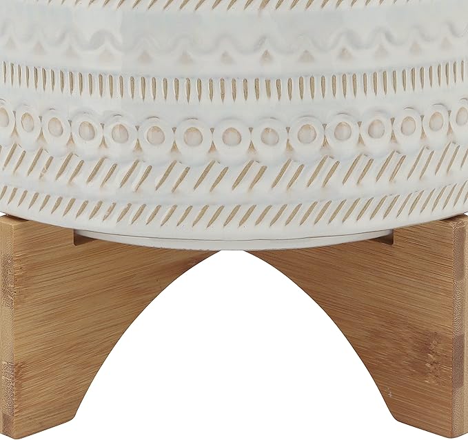 Generic 10 Tribal Planter W Wood Stand Beige
