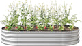 DSHADE Outdoor Raised Garden BedOval Large Galvanized Metal Raised Planter Bed Garden Bed Kit Anti Rust Garden Beds Large Metal Planter Box for for PlantsVegetablesFlowers (Silver)