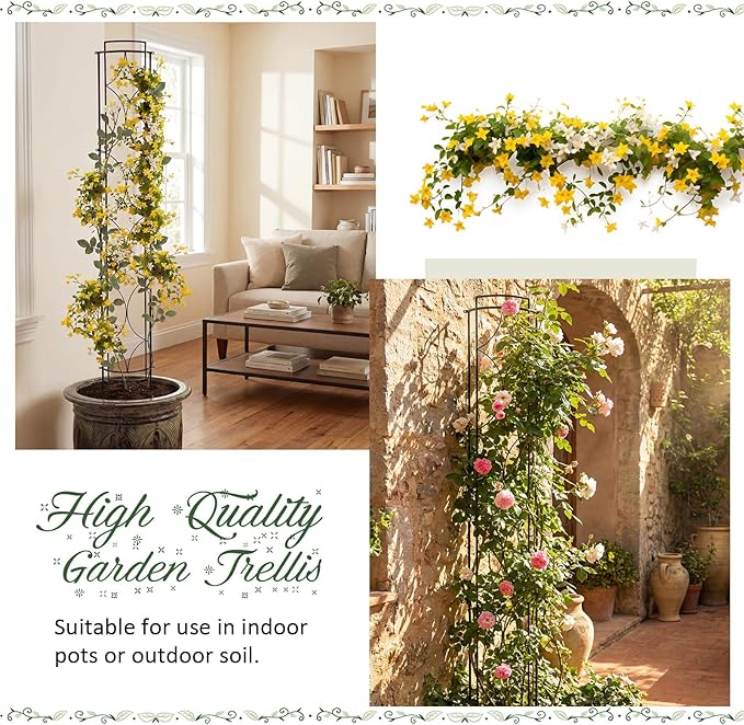 Novabright 2 Pack 71''h X9.8''w Garden Trellis for Climbing Plants Metal Plant Trelli Indoor Outdoor Metal Garden Trellis for Potted Plants Climbing Houseplants Flowers Decorative Outdoor Downpipes
