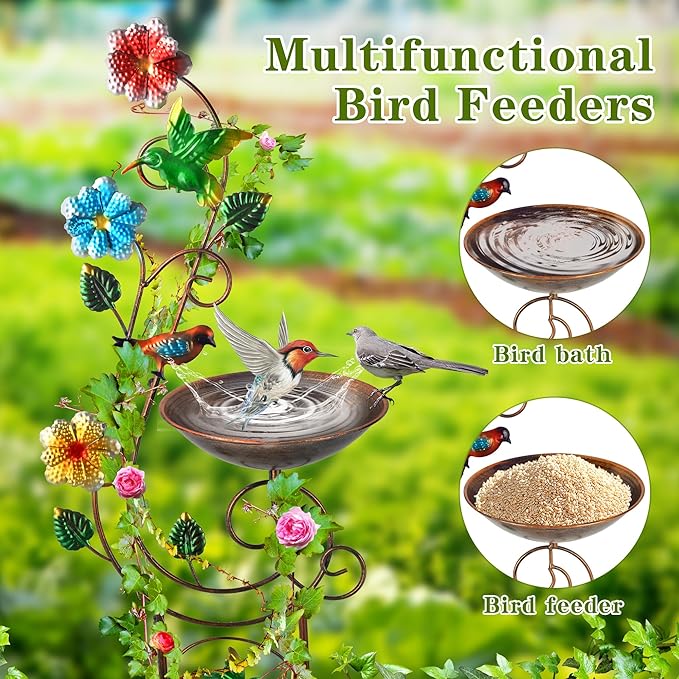 57” Bird Bath with Garden Trellis for Climbing Plants Outdoor Small Decorative Trellises Metal Birdbath Bird Baths 1 Piece (Hummingbird)