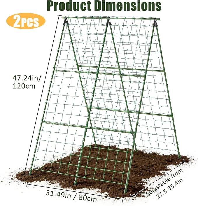 Miory Cucumber Trellis 2 Pack A-Frame Trellis for Raised Bed Garden Trellis for Climbing Plants Outdoor Plant Support for Vegetables Vines Steel with PE Coated (32 Lx48 H)