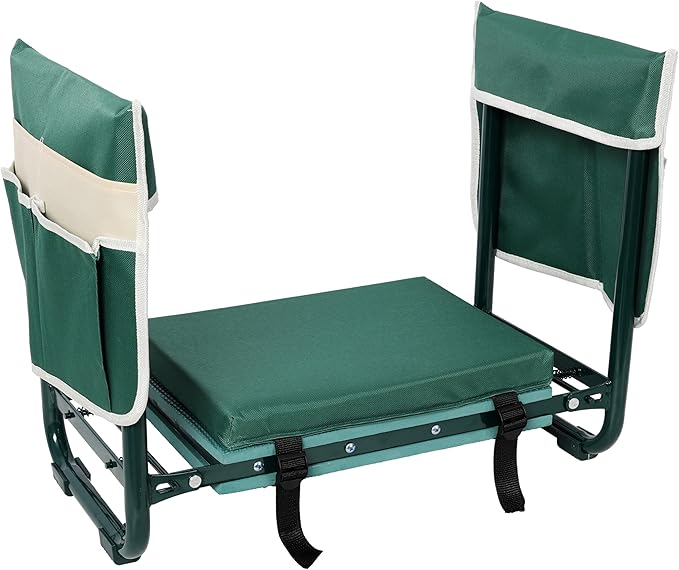 Garden Kneeler and Seat with Tool Pouch Foldable Stool EVA Foam Pad with an Soft Wider Cushion and Large Tool Bag for Gardeninng Lovers 21.25 x 11.875 x 16 inches Green