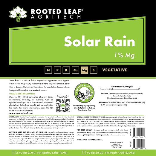 Solar Rain - Carbon Based Magnesium Foliar Spray Concentrate Nutrients That are 100% Bioavailable for Garden Vegetables Grass Cactus Lawns Potted Trees Bamboo - 2.5 Gallon