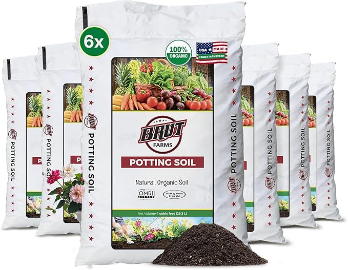 Brut Organic Potting Soil 1 CU FT – Premium Plant Soil with Organic Worm Castings Trace Minerals &amp Perlite – Chemical-Free Filler-Free – Ideal Potting Mix for Indoor &amp Outdoor Plants – Pack