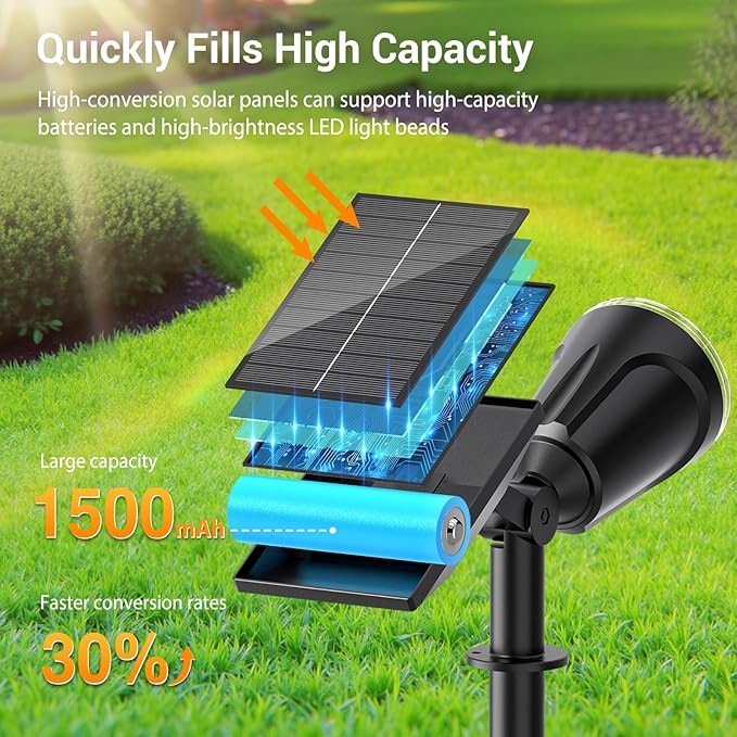 6 Pack Bright Solar Spot Lights Outdoor Cool White 1000LM Adjustable Solar Lights Outdoor Waterproof 2-in-1 Solar Powered Spotlights Landscape Lighting for Garden Yard Pathway Tree Flag