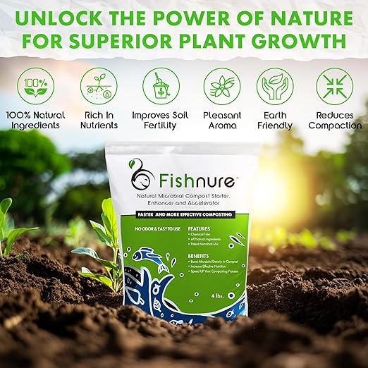 Fishnure - Odor-Free Natural Microbial Compost Starter 1 4-lb Bag for 1000 lb Compost that Can Be Used as Fertilizer for Potting Soil Indoor Plants &amp Outdoor Plant Soil Gardening Essentials