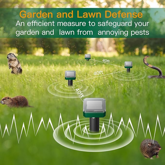 4 Pack Mole Repellent Solar Powered Vibrating Solar Mole Repellent Stakes for Voles Groundhogs Snakes &amp Gophers IP65 Waterproof Mole Deterrent for Yard Farm Lawn &amp Garden