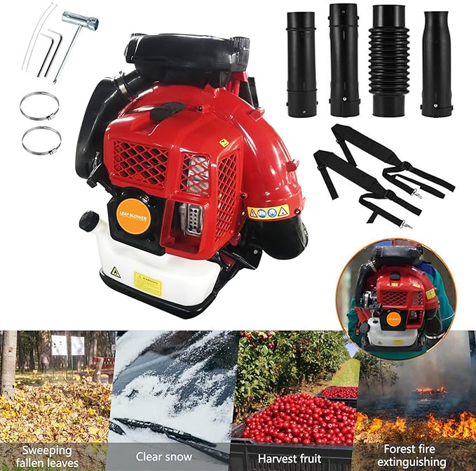 Backpack Gas Powered Leaf Blower 80CC 900CFM Extreme Duty 2-Stroke Petrol Powered Leaf Blowers for Lawn/Garden Care Yard Snow/Grass Blowing Dust Debris from US (900CFM 80CC Red)