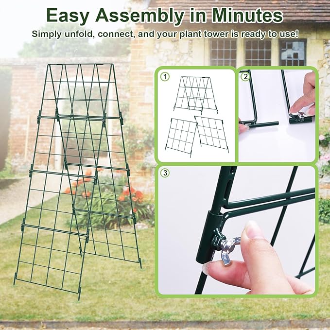 Heavy Duty 48x16 Adjustable A-Frame Cucumber Trellis for Climbing PlantsiGreely Foldable Frame Rust-Proof Metal Trellis with Dense GridPerfect for Raised Beds GardenTomatoesOutdoor(Green)