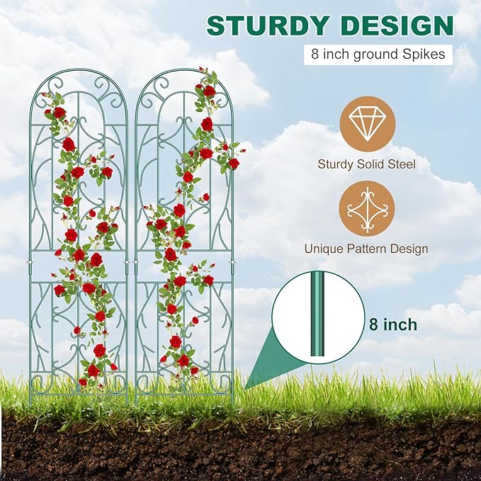 4 Pack Metal Garden Trellis for Climbing PlantsGreen Metal Garden Trellis for Vines Plant Rose Vegetable SupportLarge Decorative Outdoor Trellis