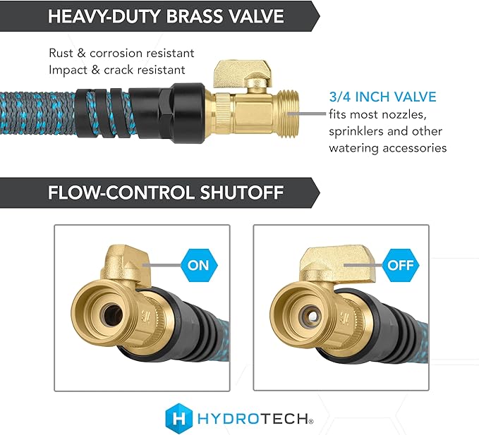 HydroTech 5/8 25 ft Expandable Garden Hose - Flexible Lightweight Durable and Burst-Proof Hose with Reinforced Latex Core and Solid Brass Fittings - Great for Lawn Care Garden and Car Washing