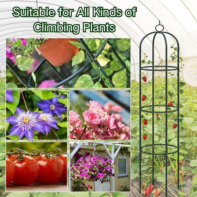 100% Metal Obelisk Trellis for Climbing Plants Outdoor Indoor 6.2Ft Tall Powder-Coated Thicken Steel Towering Plant Support Weather-Proof Garden Trellis for Vine Vegetables Flowers(White)