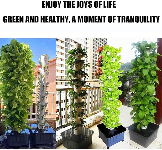 AMNOOL Vertical hydroponic Indoor self-Watering Planting soilless Cultivation Planting Tower Planting kit with moisturizing Pump and Mobile Water Tank 45-Hole hydroponic Tower