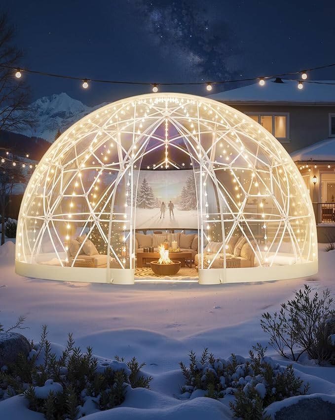 VEVOR Garden Dome Tent 15 x 9.5 ft Clear Bubble Tent House for 12-14 Person Waterproof PVC Geodesic Dome Greenhouse with Ventilated Window Outdoor Igloo Tents for Patio Backyard Party Camping