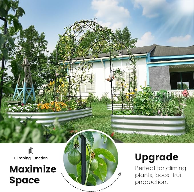 KING BIRD Raised Garden Bed with Arched Trellis Galvanized Planter Garden Box Outdoor for Gardening Climbing Vegetables Flowers 7.87x3.94x0.98 Ft 2PCS Silver