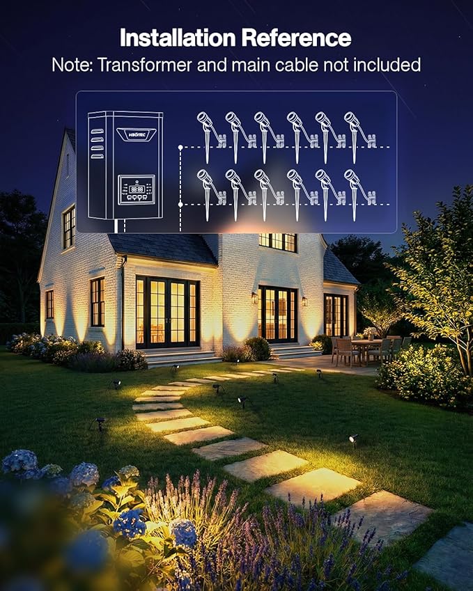 HIBOITEC 12 Pack Low Voltage Landscape Lighting 5W LED Landscape Spotlights with Fastlock Connectors 2900K Warm White 12-24V AC/DC Outdoor Waterproof Spot Light for Trees Yard &amp WallsCRI92+