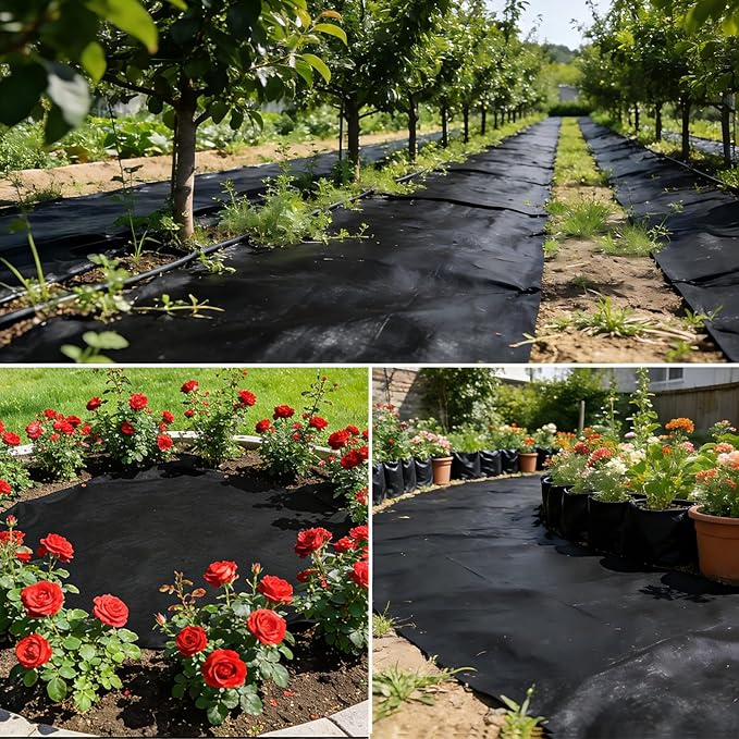 Weed Barrier Fabric Heavy Duty 3x100ft 3.2oz Non Woven Landscape Fabric with Scissors &amp 40 Ground Stakes Geotextile Ground Cover for Weed Control Garden Driveway Pathway Patio