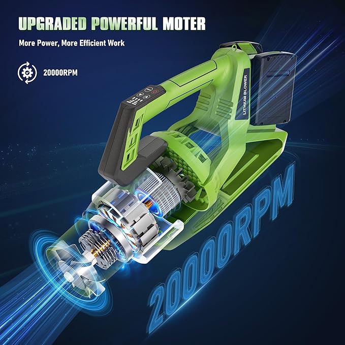 40V Cordless Leaf Blower 420CFM/120MPH Electric Leaf Blower with 2 * 2.0Ah Battery 5 Speed Levels &amp Trubo Mode Powerful Leaf blowers for Lawn CareYardBlowing Leaves Dust SnowGreen