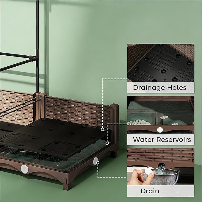 Modular Crop Cage &amp Raised Bed Combo Quick-Assemble Gardening System for Patio or Yard - Removable Cover Adjustable Height Plant Cage for Seasonal Use on a Versatile Garden Box (Green)