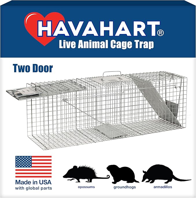 Havahart Large 2 Door Humane Catch and Release Live Animal Trap for Armadillos Beavers Bobcats Small Dogs Cats Foxes Groundhogs Nutria Opossums Raccoons Live Catch Trap for Stray Dogs 1045SR