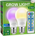 Briignite Grow Light Bulbs 4 Full Spectrum Growth Modes 3/9/12/18H Timing A19 Dimmable Plant Light Bulb E26 Base 11W Grow Bulb 100W Equivalent Grow Light for Indoor Plants Seed Starting 2Pack