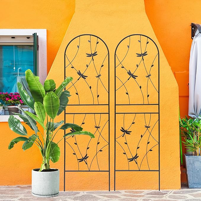 2 Pack Rustproof Metal Trellis for Climbing Plants 71x19.7 Outdoor Garden Support for Vines/Roses/Vegetables French Country Iron Plant Stand for Patio/Wedding Decor (Black4)