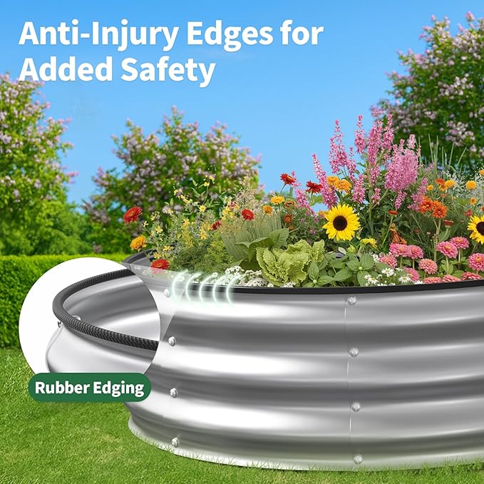 Kesfitt Raised Garden Bed 6x3x1 FT Galvanized Steel Metal Raised Garden Bed Oval Open-Bottom Design 12-Inch Deep for Outdoor Vegetable &amp Herb Gardening Silver