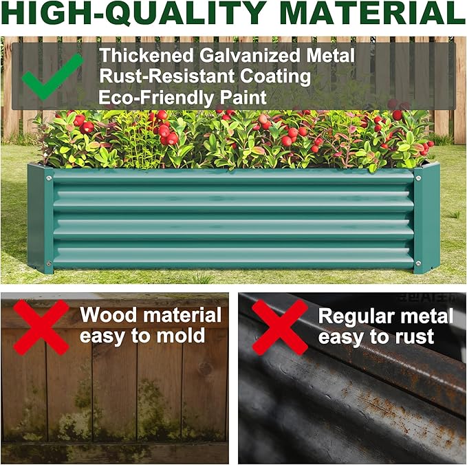 4x2x1ft Raised Garden Bed Outdoor Galvanized Raised Garden Beds Metal Raised Beds for Gardening Vegetables Fruits and Flowers Easy Assembly 52 Gallon Capacity - Green