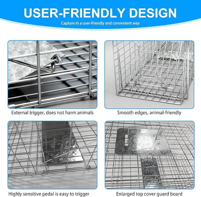 32 Live Animal Trap Cage Heavy Duty Folding Live Animal Cage Trap for Stray Cats Raccoons Squirrels Rabbits Opossums Groundhogs Armadillos up to 16.5 lbs - 32 L x 11 W x 12 H