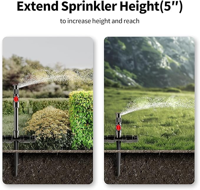 Flexible Sprinkler System Above Ground DIY Irrigation Kit Multi-Adjustable Lawn Sprinkler Set Ideal for Plant and Flower Bed Watering 50ft Garden Hose Included