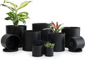 D'vine Dev 10 Pack Plastic Plant Pots for Plants 6.5/6/5.5/5/4.5/4/3.5/3/2.5/2 Inch Indoor Planters Cylindrical Succulent Pot with Drainage Hole and Saucer Black 74-S-B