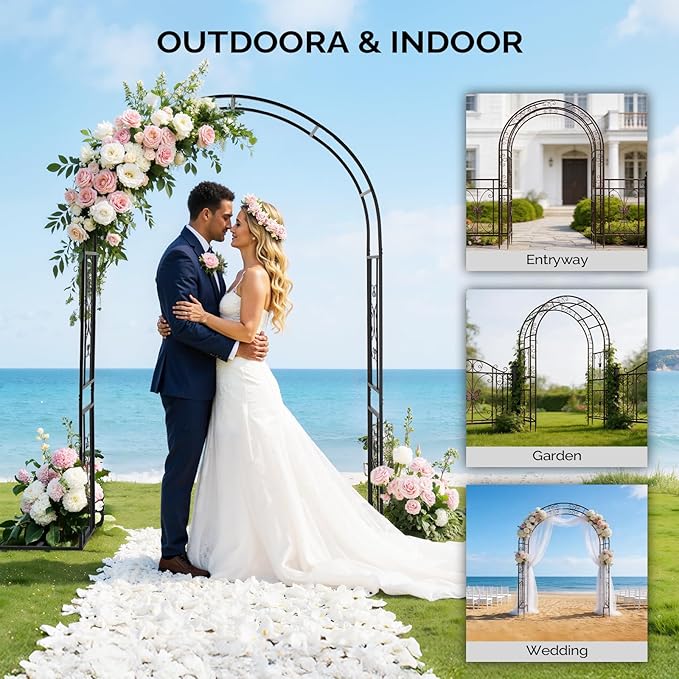 Outvita Garden Arch Trellis with Base Heavy Duty Metal Arbour Archway for Climbing Plants Outdoor Wedding Ceremony Party Patio Decor Black
