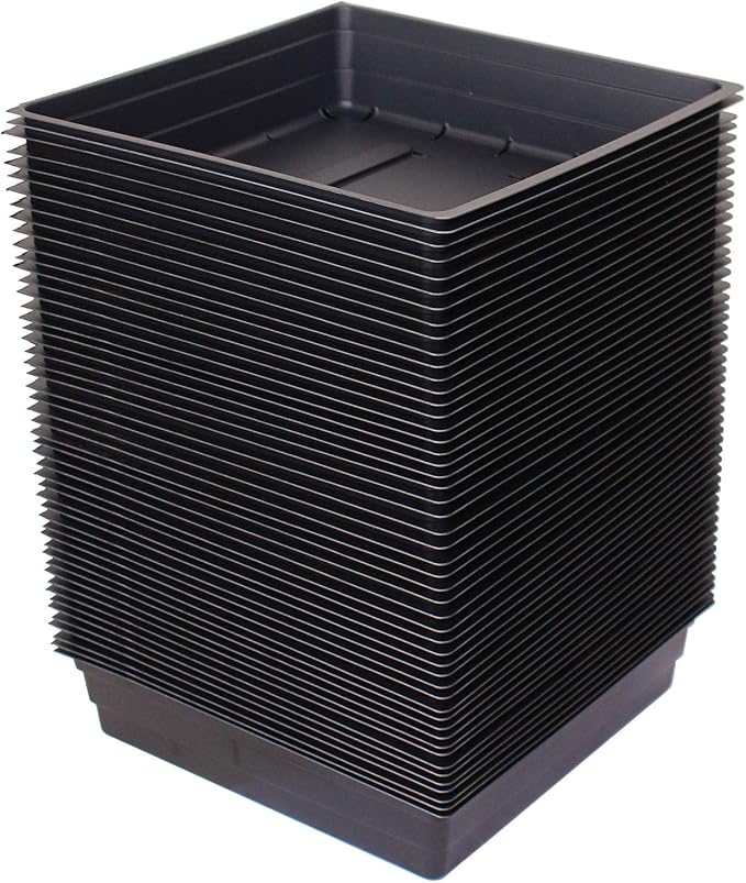 10 x 10 Garden Growing Trays with Drain Holes - 50-pack Recyclable Plastic Plant Trays for Wheatgrass Sprouting Tray Microgreens Growing Trays Hydroponic Trays Nursery Flats Greenhouse Supplies