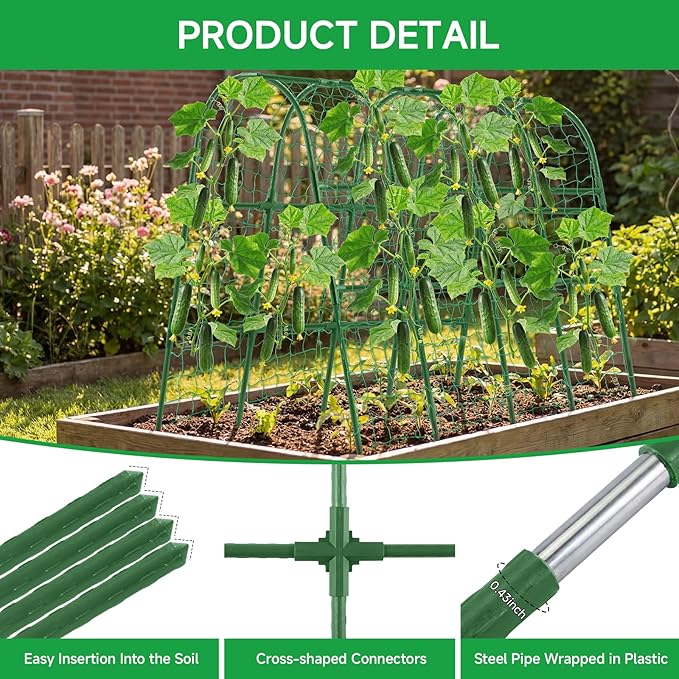 Cucumber Trellis for Raised Bed 48x65 Inch U-Shape Garden Trellis for Outdoor Climbing Plants Rust-Resistant Arch Plant Support Vegetable Trellis for Cucumber Tomato Pea Zucchini Squash