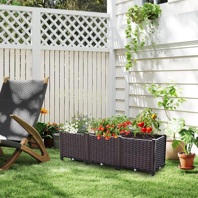 Raised Garden Bed Planters for Outdoor Plants Raised Beds for Gardening Plastic Planter Raised Beds for Planting Outdoor Plant Vegetables Flowers Fruits and Plants 47.2(L) x 15.7(W) x 14.5(H)
