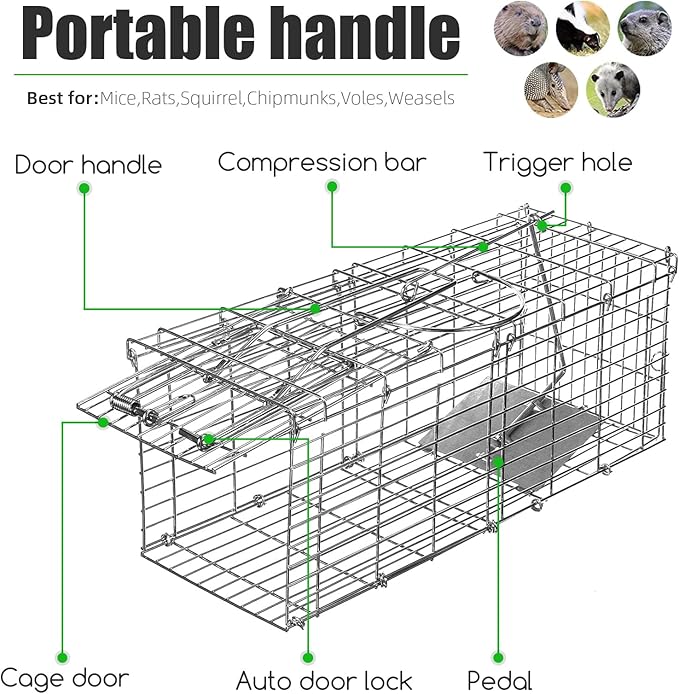 Rat Trap Humane Live Animal Trap Outdoor &amp Indoor Use Reusable Mouse Rodent Trap for Mice Rats Chipmunks Voles Heavy Duty Collapsible Metal CageEasy Catch &amp ReleaseHigh Sensitivity Tri