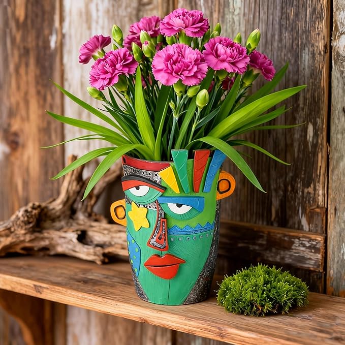 Unique Flower Pots - Abstract Picasso Face Plant Pots Funky Planters with Drainage for Indoor Plants Cool Head Planter for Outdoor Garden &amp Home Decor