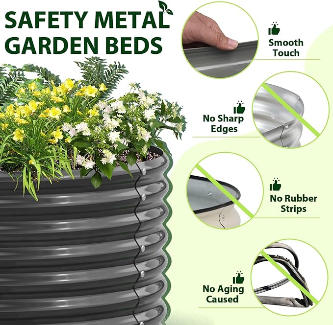 A ANLEOLIFE 8X4X2 ft Galvanized Raised Garden Beds Outdoor Oval Large Metal Deep Root Planter Box for Planting Vegetables Flowers Herb Anti-Rust &amp Easy-Setup Quartz Grey