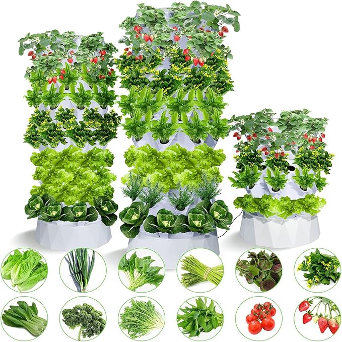 Hydroponic Tower Self-Watering Growing System48/64/80 Plant Vertical Garden Planter Indoor Smart Garden Kit with Hydrating Pump Timer Adapter6floors