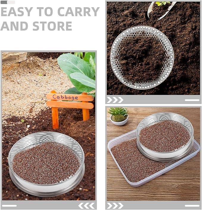 Stainless Steel Soil Sieve Garden Sieve Soil Sifter 4mm Mesh Metal Compost for Outdoor Gardening Potting Filter Cultivation Tools Set